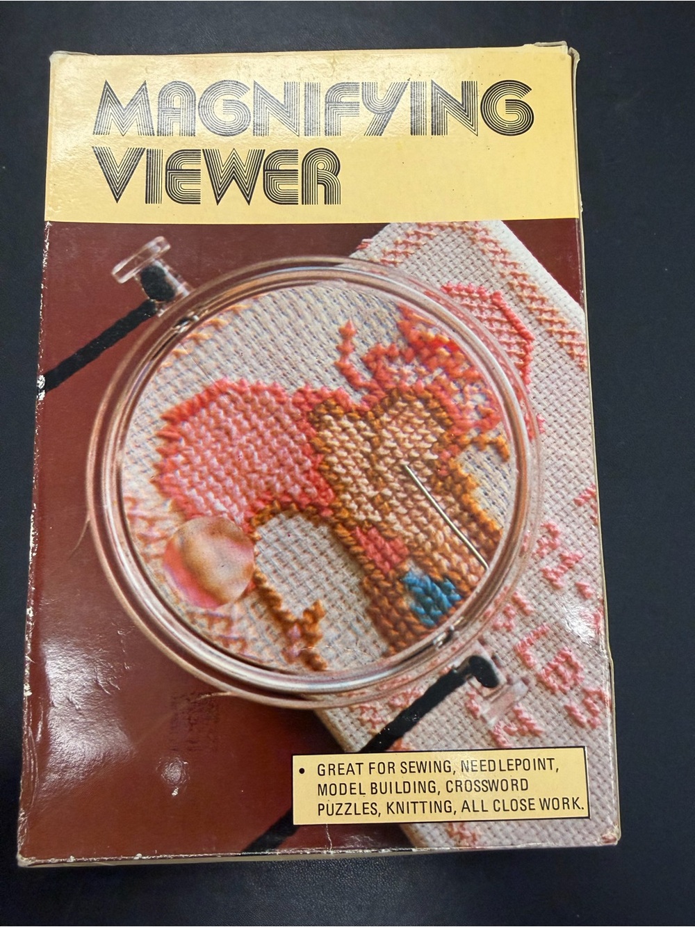 Source Unknown Brown and Gold Magnifying Viewer for Needlework